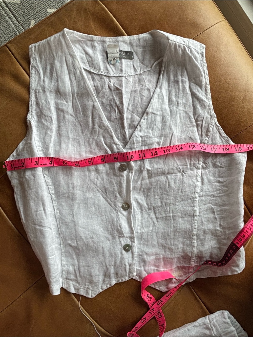 Pistache 100% Linen Vest and Cropped Pants Matching Set, Size Medium, White - Picture 3 of 14